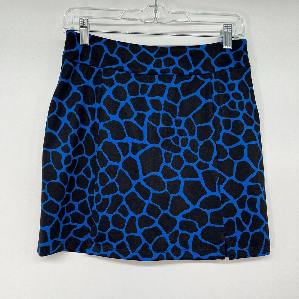 Kevan Hall Sport Skort Women Size 2 Blue Black Animal Print Pocketed Stretch